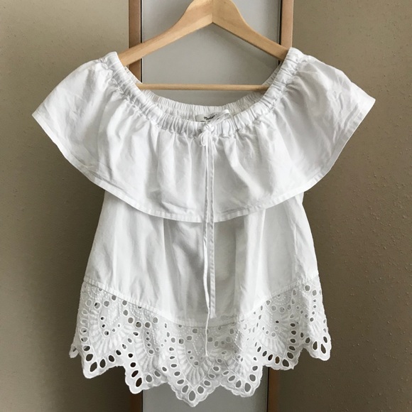 Madewell Eyelet Balcony Off Shoulder White Top XXS - Picture 2 of 6